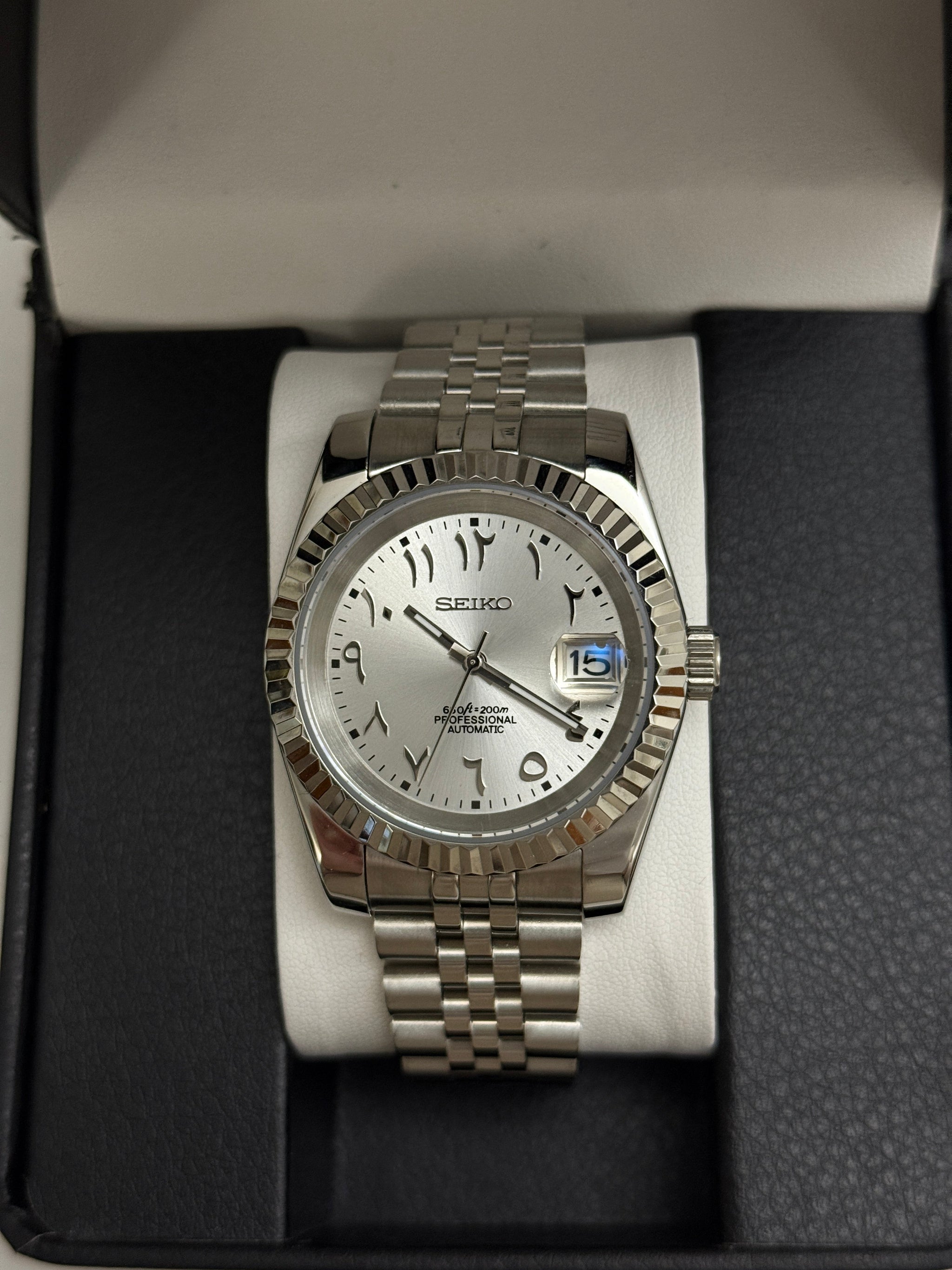 Frost White Arabic Datejust Custom Seiko Mod