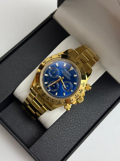 Blue and Gold Seiko Daytona Custom Seiko Mod (VK63)