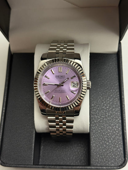 Lilac Sunburst DateJust Custom Seiko Mod