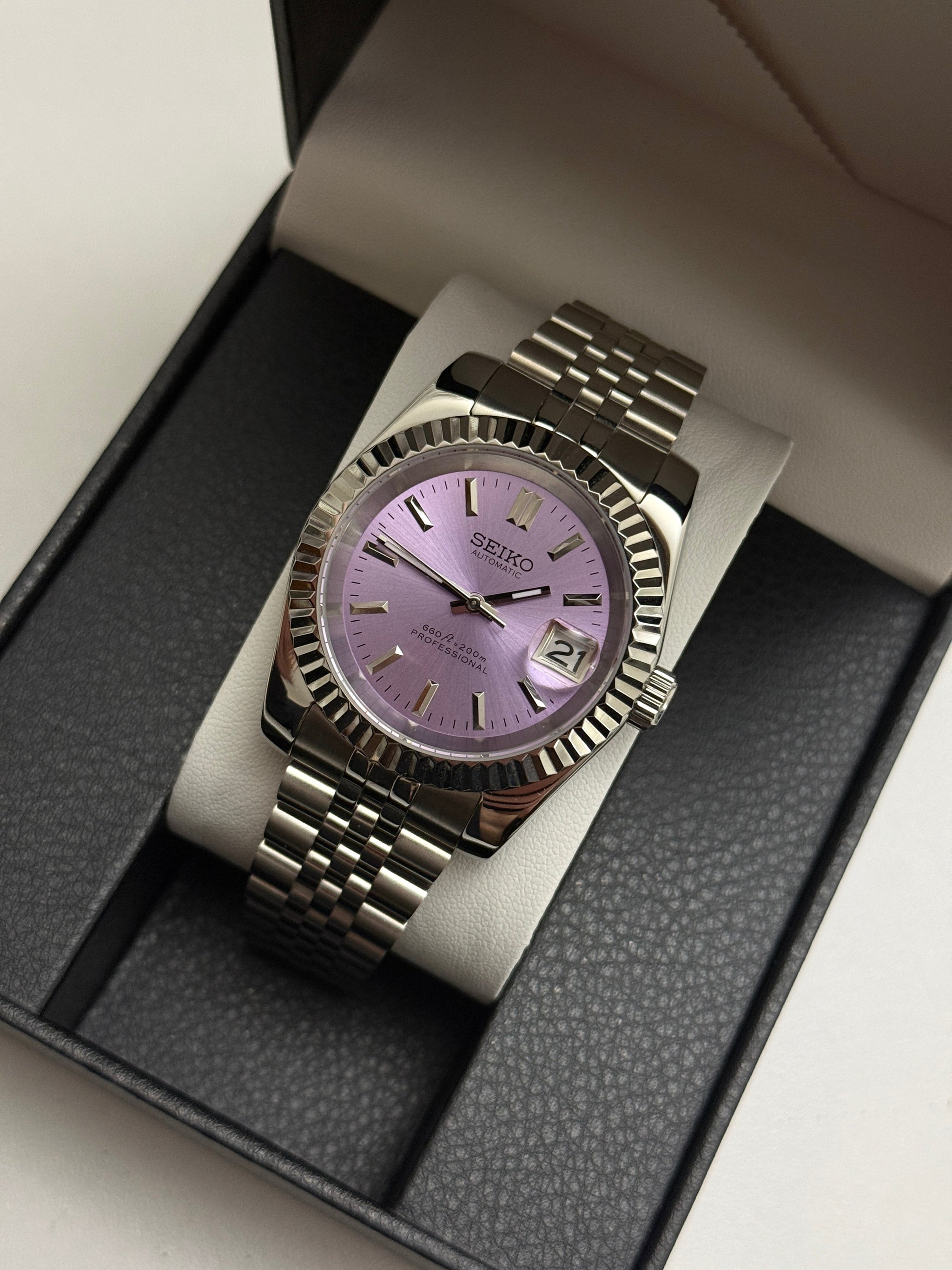 Lilac Sunburst DateJust Custom Seiko Mod
